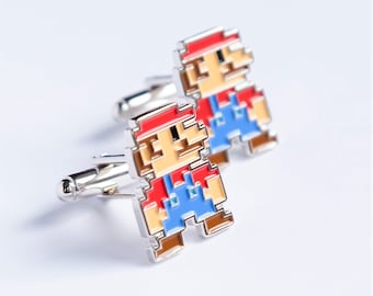Mario 8 bit design cufflinks, Gift for Nerdy Boyfriend, Gamer Wedding Cuff Links, Groomsmen Gift, Unique Video Game Present for Boyfriend