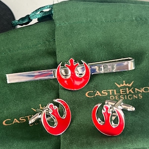 Rebel Alliance Cufflinks Tie Clip Set Star Wars Wedding Gift for Him Groomsmen Jewelry Geeky Groom Accessories Nerdy Star Wars Cosplay Gift