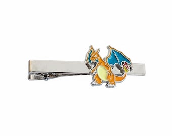 Charizard tie clip fiery dragon inspired accessories perfect gift for Pokemon fans trainers weddings and special occasions unique design
