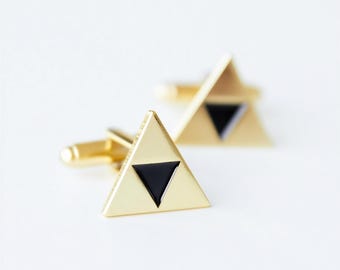 Triforce Cufflinks, Gold Plated Gamer Accessory, Zelda Wedding Piece - French Cuff, Groomsman Gift