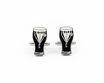 Stout Pint Glass Cufflinks, Beer Lover Gift for Men, Groom Wedding Cufflinks, Irish Pub Accessories, Groomsmen Gift, Novelty Cufflinks