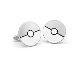 Pokemon Poke Ball Cufflinks Silver and White Unique Gamer Jewelry Fun Accessory for Pokemon Fans Collectors Gift for Him or Her Enthusiasts