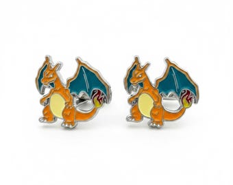 Charizard Cufflinks fiery dragon inspired accessories perfect gift for Pokemon fans trainers weddings and special occasions unique design