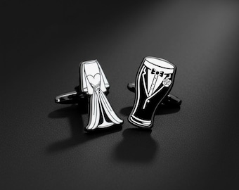 Bride and Groom Cufflinks – Stout Beer Tuxedo and Bridal Dress Champagne Flute – Funny Wedding Gift for Groomsmen or Bachelor Party