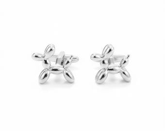Silver Balloon Dog, Modern Art Cufflinks | Designer Style Accessories, For French Cuffs | Wedding Groomsmen Gift