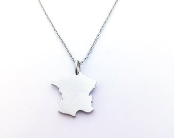 Collana in argento con mappa della Francia, regalo francese, Francia, regalo francese unico, regalo francese per lei, regalo francese per lui, regalo di San Valentino francese