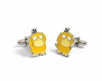Psyduck Cufflinks – Yellow Pokémon Cuff Links, Gamer Gift for Him, Fun Wedding Accessory, Gift for Pokémon Fan