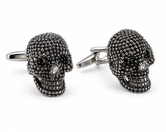 Skull Cufflinks Silver Tone Mens Gothic Jewelry Gift for Skull Lover Rock Style Novelty Gift