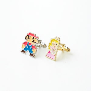 レトロ8ビットウェディングカフスボタンゲーマー新郎アクセサリーピクセルアートカフスボタン結婚式のためのユニークなオタクギフトオタクな彼氏ゲーマー結婚祝い