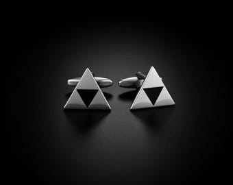 Zelda Cufflinks, Triforce Gamer Pair - Silver French Cuff Accessories, Wedding Groomsmen Gift