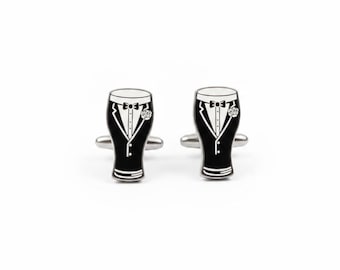 Stout Pint Glass Cufflinks, Beer Lover Gift for Men, Groom Wedding Cufflinks, Irish Pub Accessories, Groomsmen Gift, Novelty Cufflinks