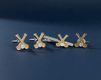 Hurling Gift Set – Crossed Hurley Cufflinks, Tie Clip & Lapel Pin, Irish Wedding Accessories, Christmas Gift
