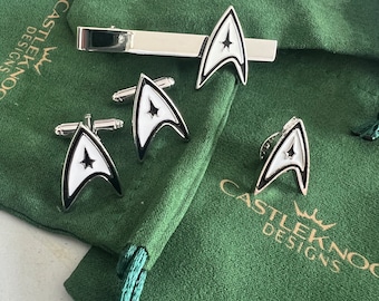 Star Trek Cufflinks Suit Pin Tieclip Star Trek Gift Trekkie Gift Star Fleet Symbol Star Fleet Cufflinks Gift for Nerdy Boyfriend Gift