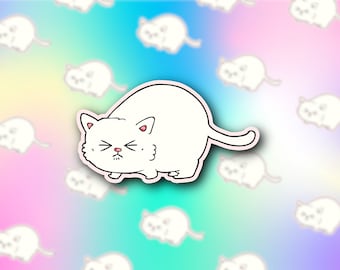 Cute Grumpy White Cat Sticker | Funny Cat Meme Sticker | Mood Sticker | Laptop, Water Bottle Decal
