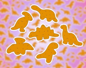 Dino Nuggets Meme Sticker Set | Cute 2" Die-Cut Vinyl Stickers | Trendy, Girly Water Resistant Laptop Planner Water Bottle Sticker Decal