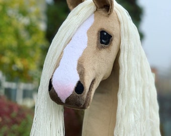 Light Palomino Hobby Horse with long mane (stick hobby horse with long mane). Great present for children and teens