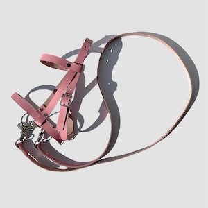 Hobby Horse Bridle, from real leather (pink bridle for hobbyhorse, high quality tack for stick horse)