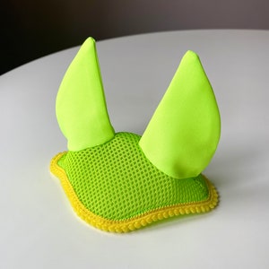 Hobby horse green ear bonnet with yellow decoration (stick horse tack, hobbyhorse tack)