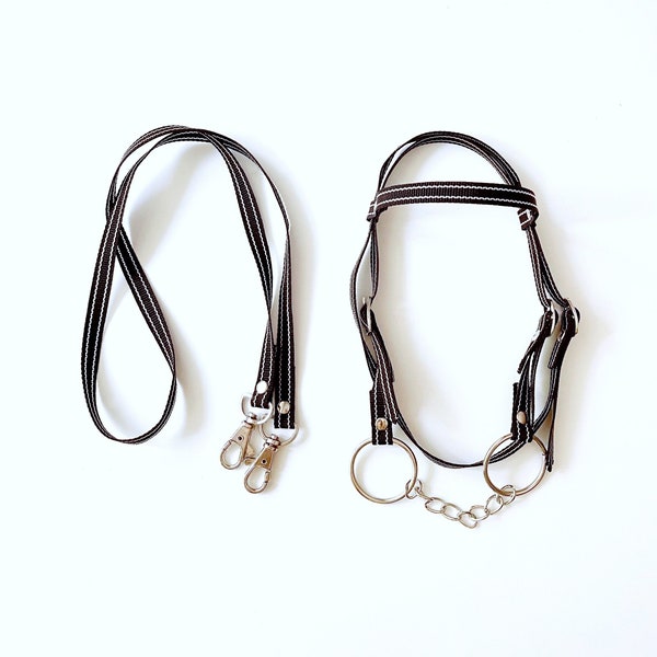 Black and white hobby horse bridle (bridle for a stick horse)