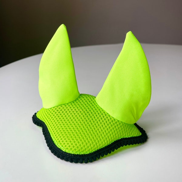 Hobby horse green ear bonnet with black decoration (stick horse tack, hobbyhorse tack)