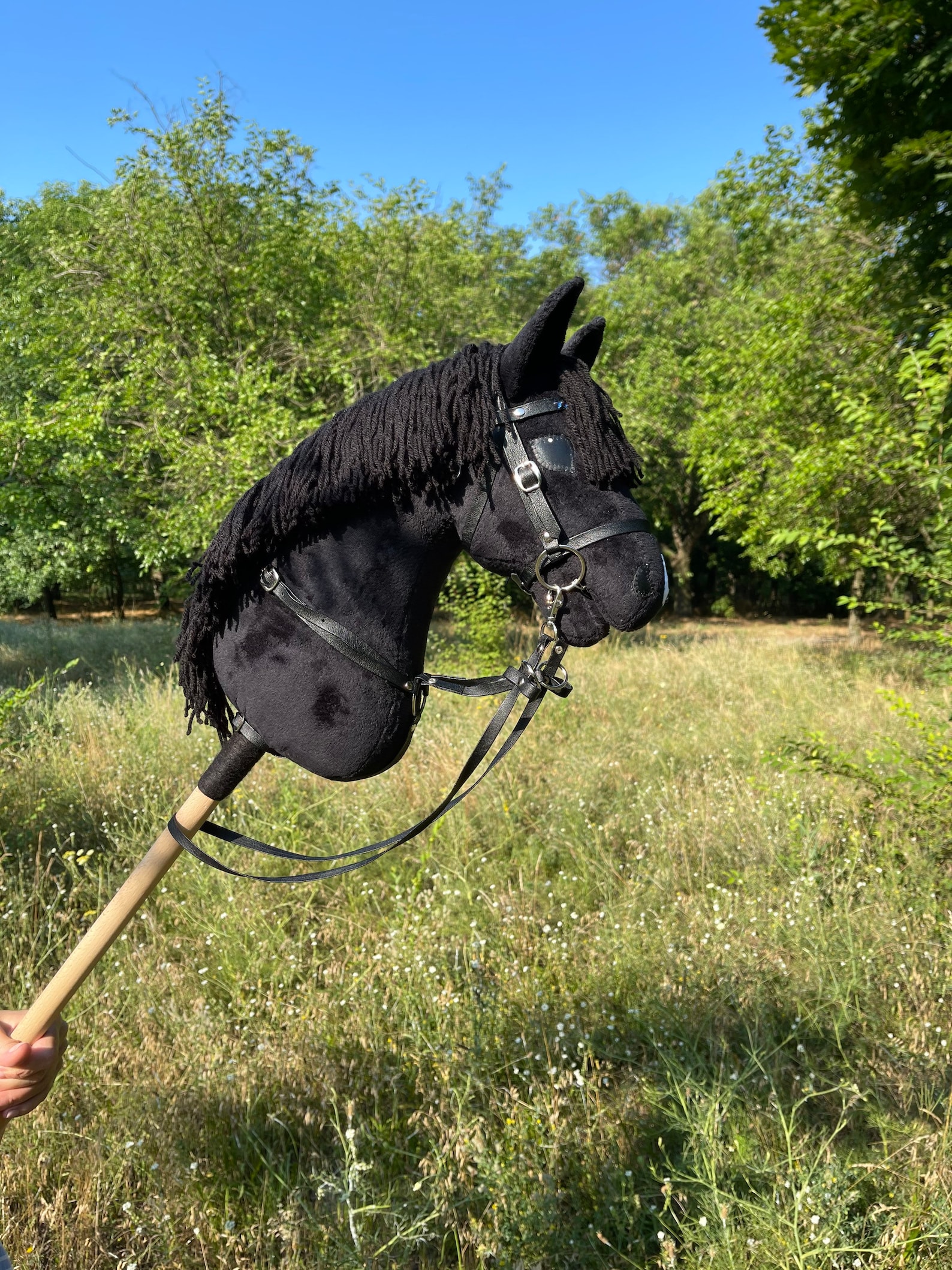 Black Hobby Horse With Beautiful Bridle and Martingale stick Etsy Sweden
