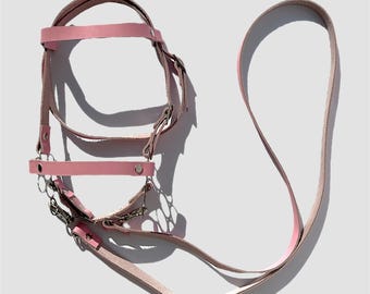 Hobby Horse Hackamore Zaum, aus echtem Leder (pinker Zaum für Steckenpferd, Steckenpferd zubehör, Steckenpferd zubehör)