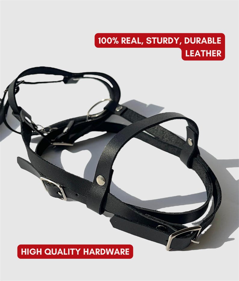 May include: Black leather dog harness with silver buckles and hardware. 100% Real, Sturdy, Durable Leather. High Quality Hardware.