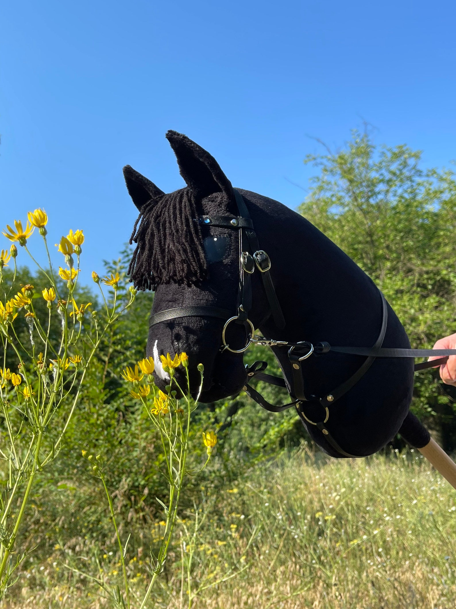 Black Hobby Horse With Beautiful Bridle and Martingale stick Etsy UK