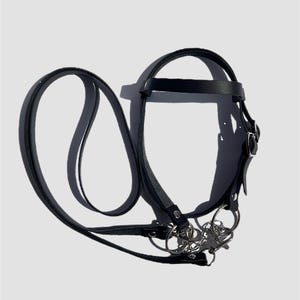 Black hobby horse bridle |  100% REAL LEATHER (bridle for stick horse, high quality hobbyhorse tack, hobby horse zubehör)