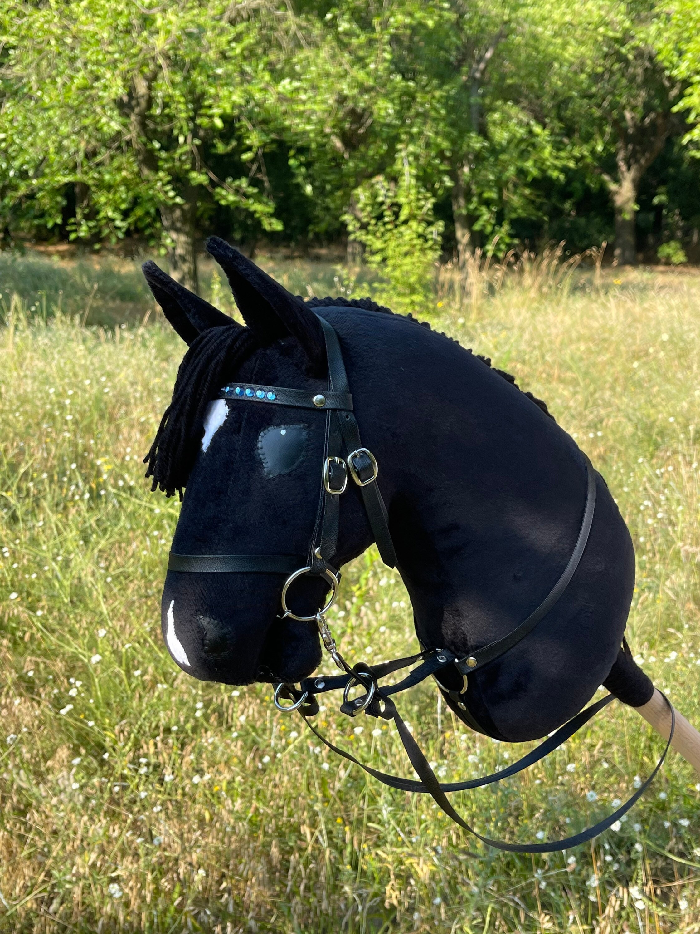 Black hobby horse with beautiful bridle and martingale stick Etsy