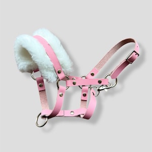 Pink hobby horse halter with reins, from 100% real leather (high quality tack for hobbyhorses, hobby horse zubehör, stick horse tack)