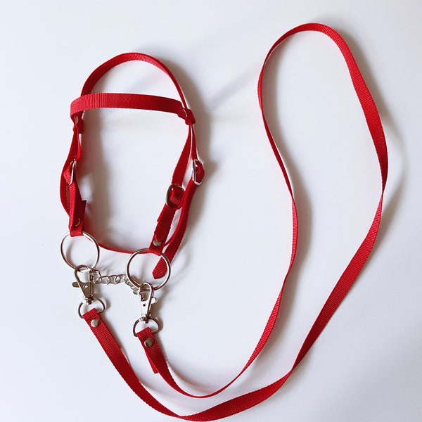 Red bridle for a hobby horse (stick horse)