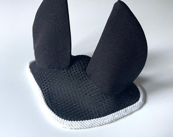 Black hobby horse ear bonnet ( earbonnet for stick horse, hobbyhorse tack)