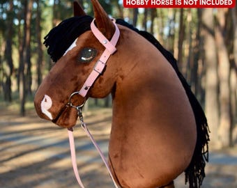 Western Zaumzeug für Steckenpferd, aus 100% Echtleder (Doppelohr rosa Kopfstück für Steckenpferd, hochwertiges Zaumzeug für Steckenpferd)