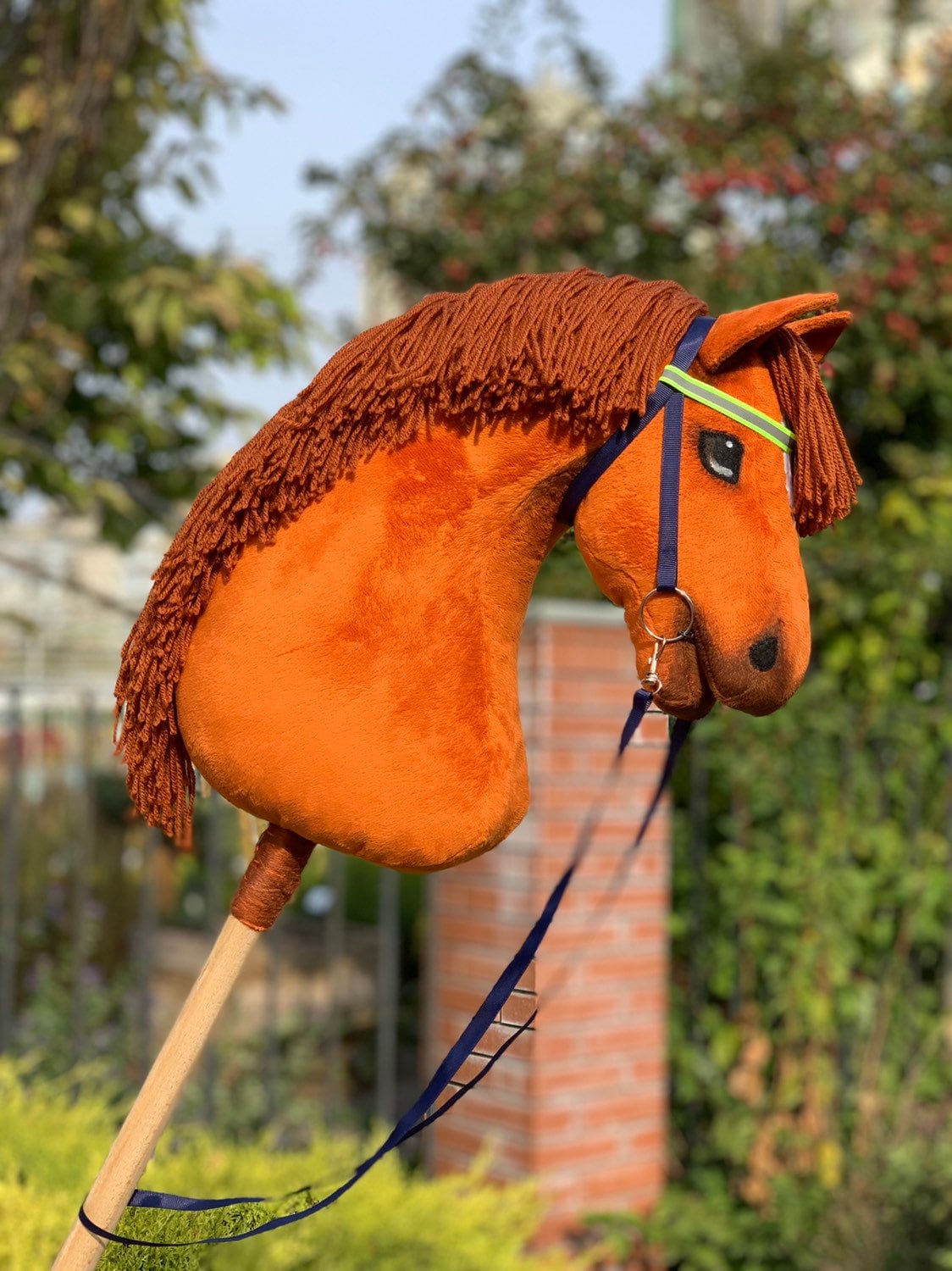 Red Hobby Horse With Special Reflective Bridle. Good Present for