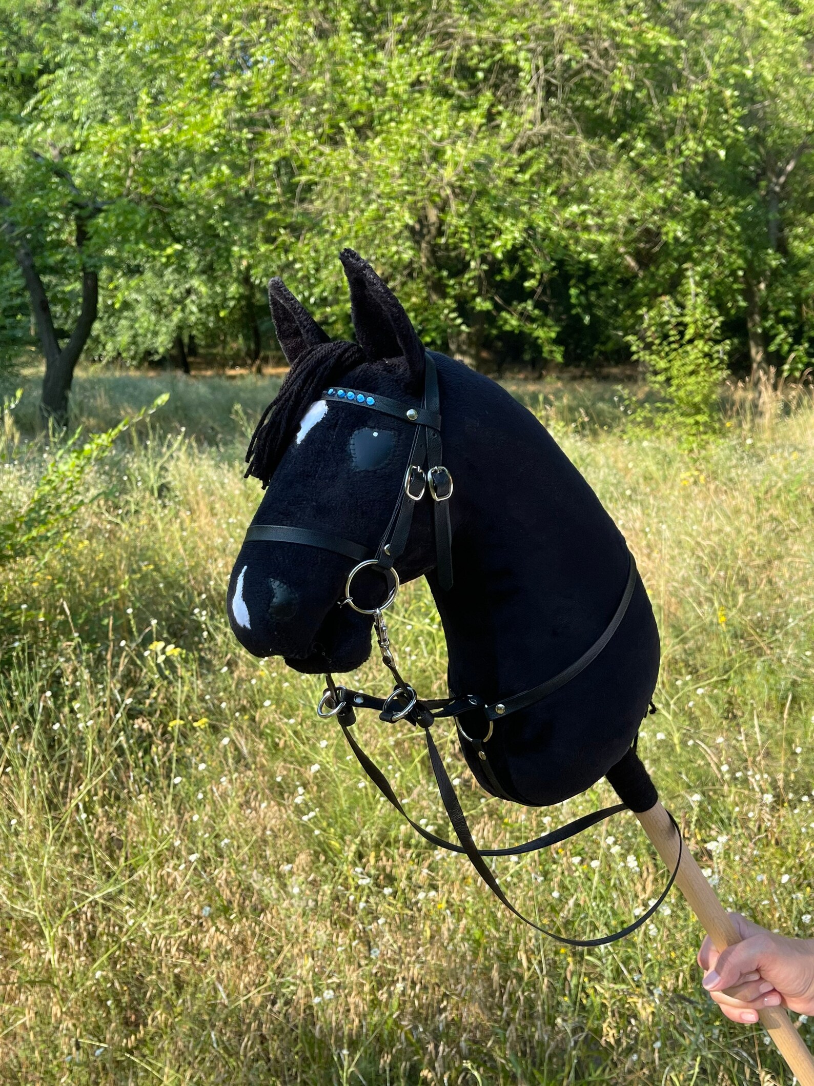 Black Hobby Horse With Beautiful Bridle and Martingale stick Etsy UK