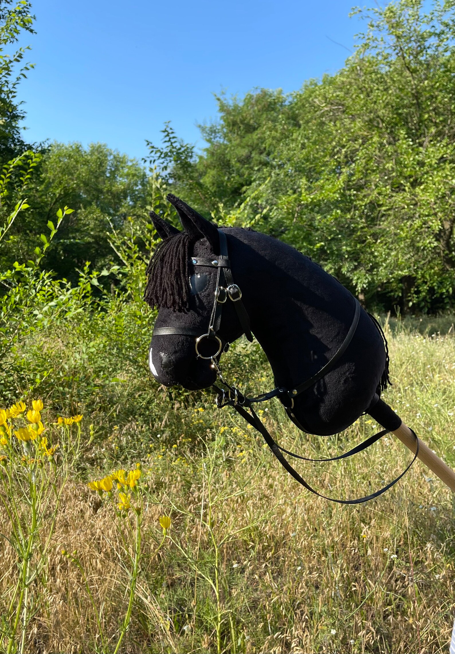 Black Hobby Horse With Beautiful Bridle and Martingale stick Etsy UK