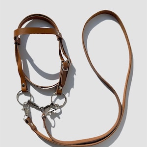 Brown hobby horse bridle from real leather (bridle for a stick horse). Comes in a linen bag