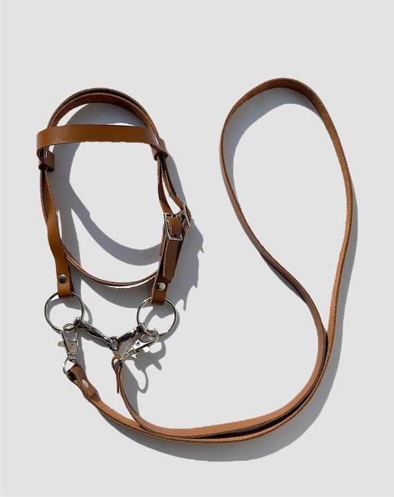 Brown hobby horse bridle from real leather (bridle for a stick horse)