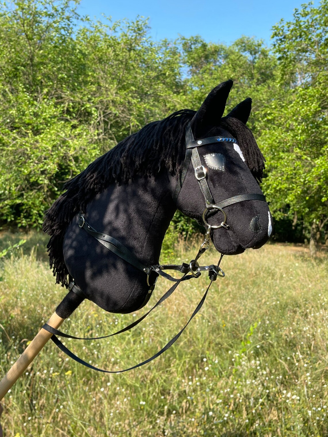 Black hobby horse with beautiful bridle and martingale stick Etsy