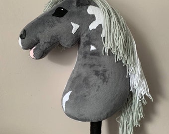 VERSION 2.0! Grey Pinto Hobby Horse with real leather halter