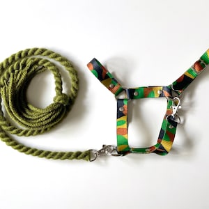 Green camouflage hobby horse halter with lead rope (stick horse, hobbyhorse tack)