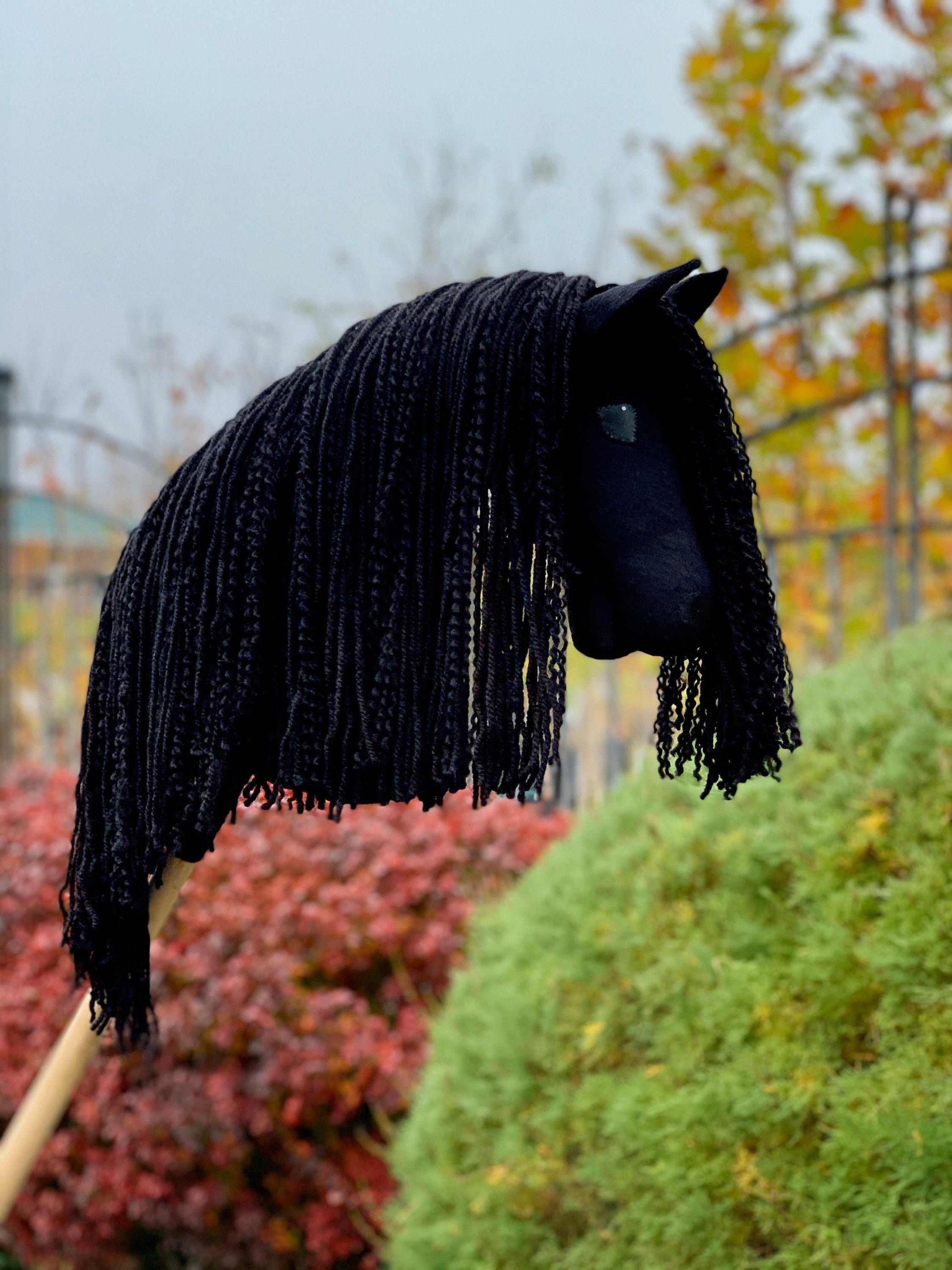 Black hobby horse on a stick Friesian hobbyhorse Stick horse with bridle