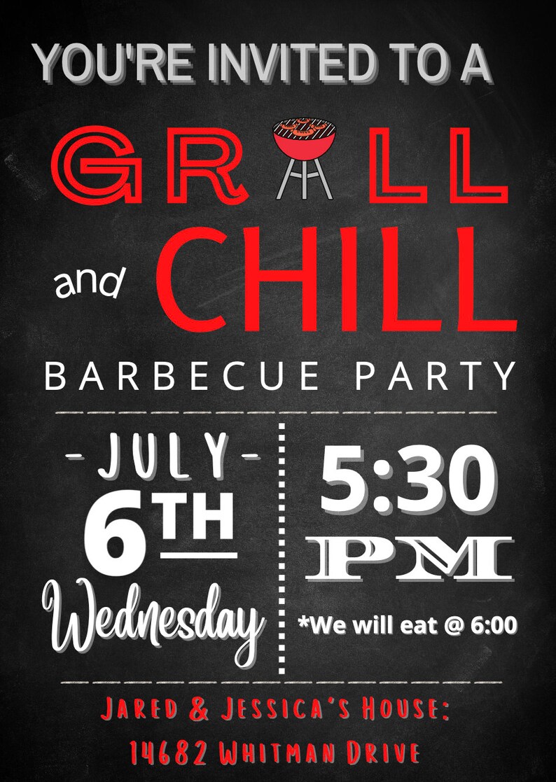BBQ Party Invitation grill & Chill Etsy