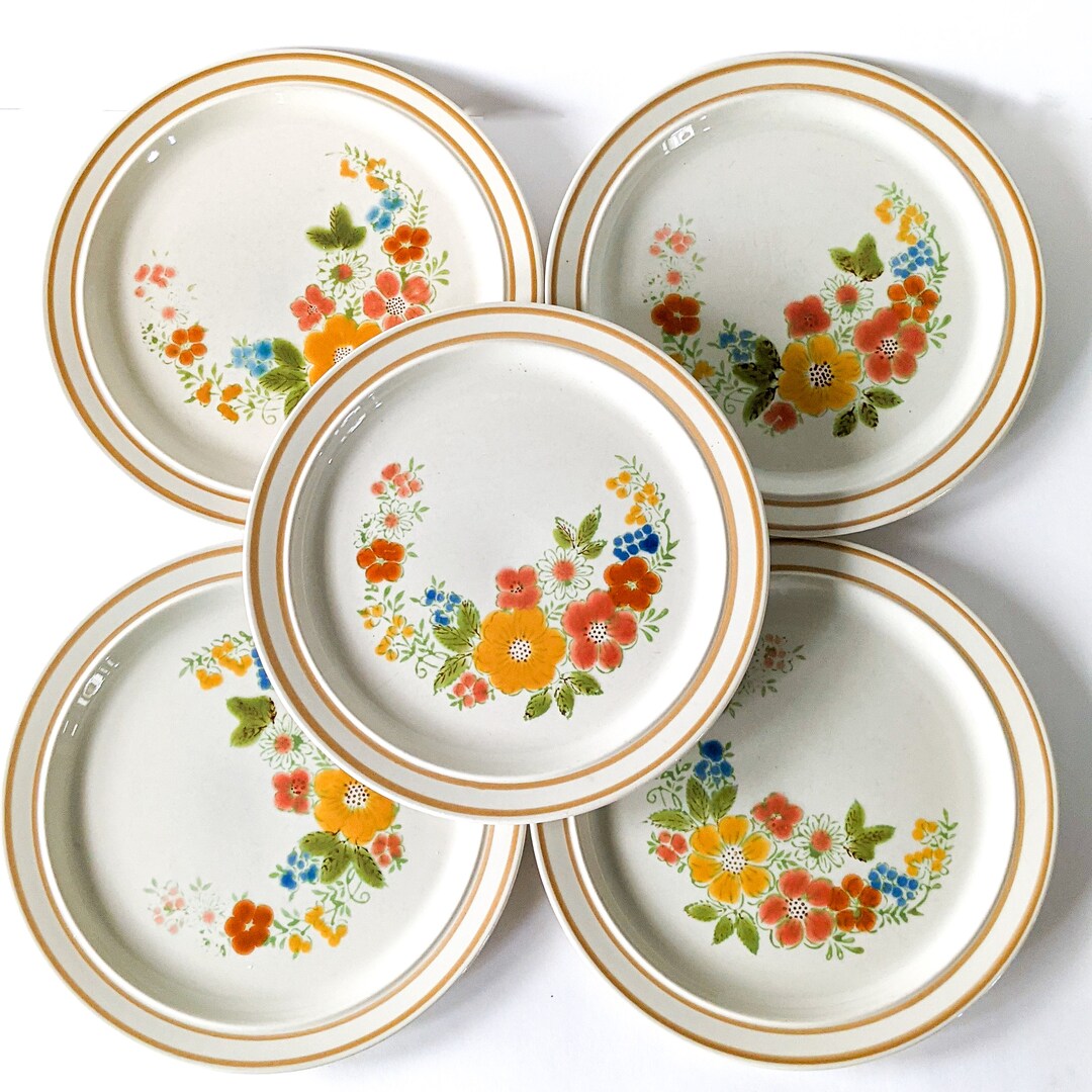 Set of 5 Sweet Flowers Stoneware Collection Dinner Plates Etsy