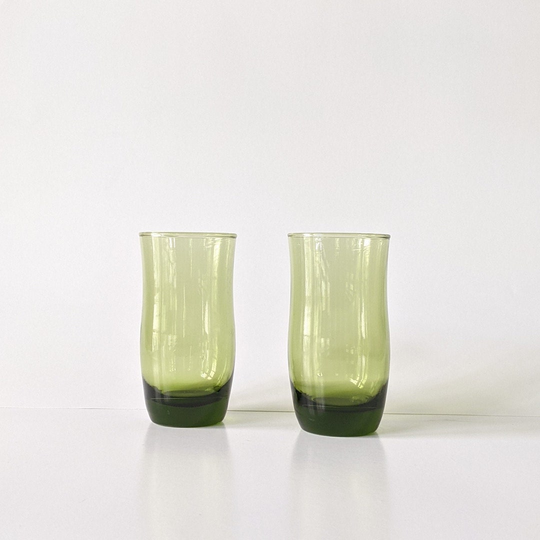 Vintage Green Drinking Glasses Set of 2 Retro Kitchen Etsy