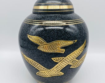 Urn For Human Ashes|Brass Urn with Birds|Memorial Urn|Cremation Keepsake|Cremains Urn