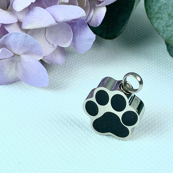 Cremation Paw Pendant-Memorial Necklace-Stainless Steel Black Paw Pendant- Cremation Urn-Pet Loss