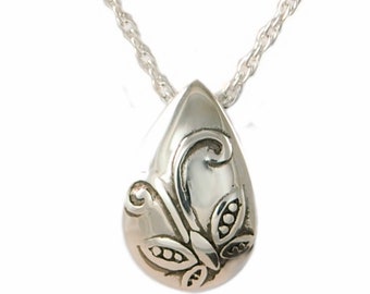 Butterfly Teardrop Memorial Necklace-Cremation Pendant-Stainless Steel Teardrop-Ash Holder-Keepsake Pendant