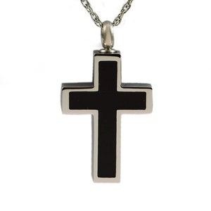 Cross urn with black enamel-Cremation Jewelry-Memorial Stainless Steel- Free Personalization-women or Men Cremation Necklace-Ash Holder
